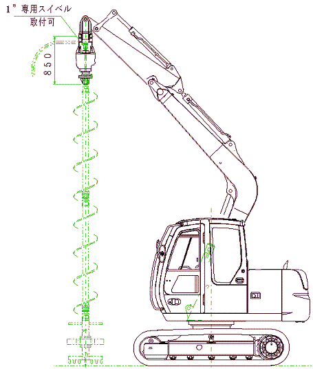 穴掘建柱車／油圧ショベル用ミニ油圧オーガー